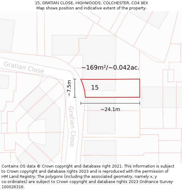 15, GRATIAN CLOSE, HIGHWOODS, COLCHESTER, CO4 9EX: Plot and title map