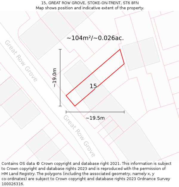 15, GREAT ROW GROVE, STOKE-ON-TRENT, ST6 8FN: Plot and title map