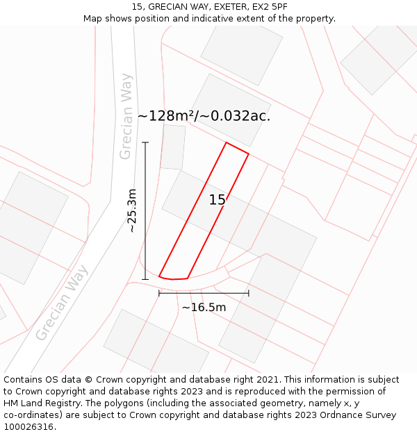 15, GRECIAN WAY, EXETER, EX2 5PF: Plot and title map