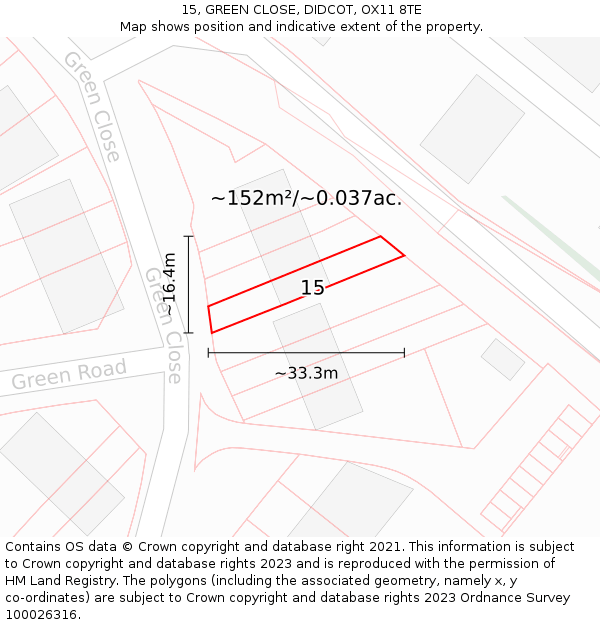 15, GREEN CLOSE, DIDCOT, OX11 8TE: Plot and title map