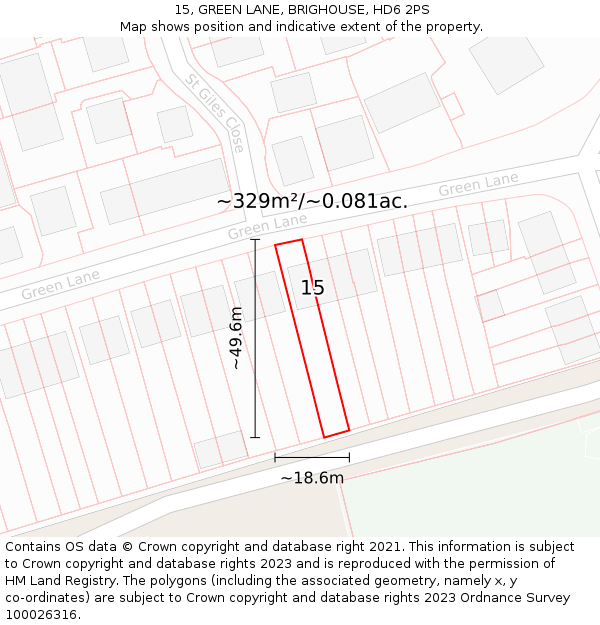 15, GREEN LANE, BRIGHOUSE, HD6 2PS: Plot and title map