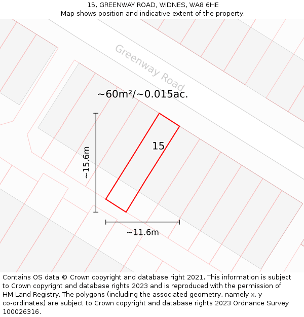 15, GREENWAY ROAD, WIDNES, WA8 6HE: Plot and title map