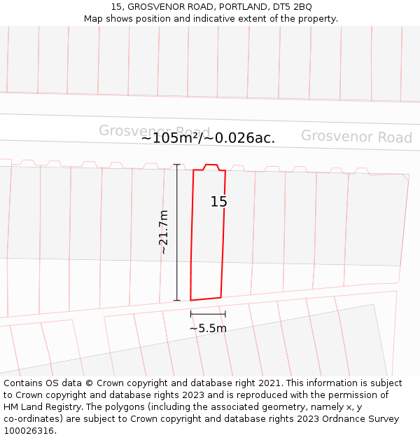 15, GROSVENOR ROAD, PORTLAND, DT5 2BQ: Plot and title map