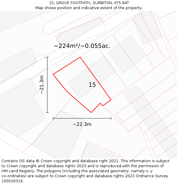 15, GROVE FOOTPATH, SURBITON, KT5 8AT: Plot and title map