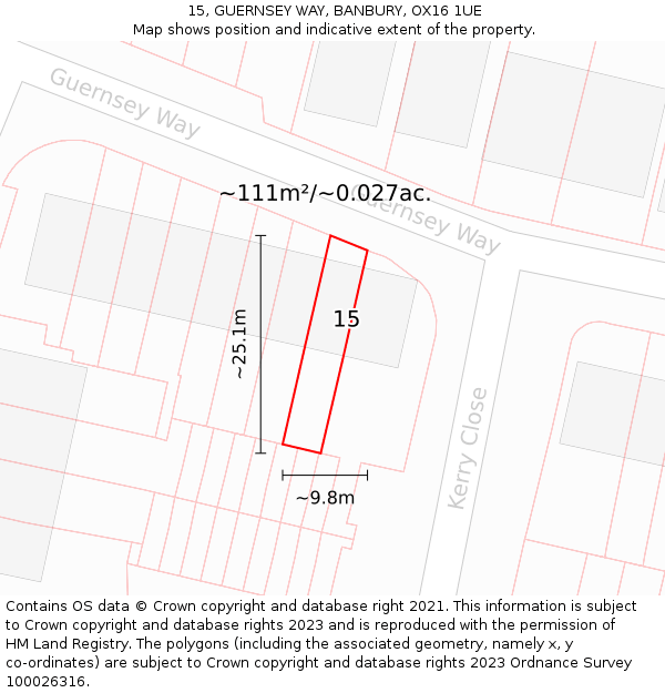 15, GUERNSEY WAY, BANBURY, OX16 1UE: Plot and title map