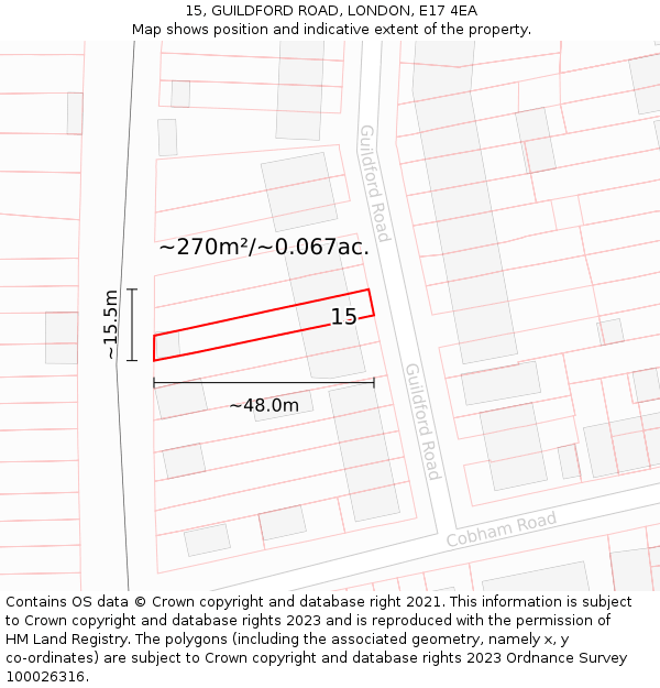 15, GUILDFORD ROAD, LONDON, E17 4EA: Plot and title map