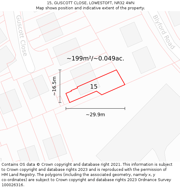 15, GUSCOTT CLOSE, LOWESTOFT, NR32 4WN: Plot and title map