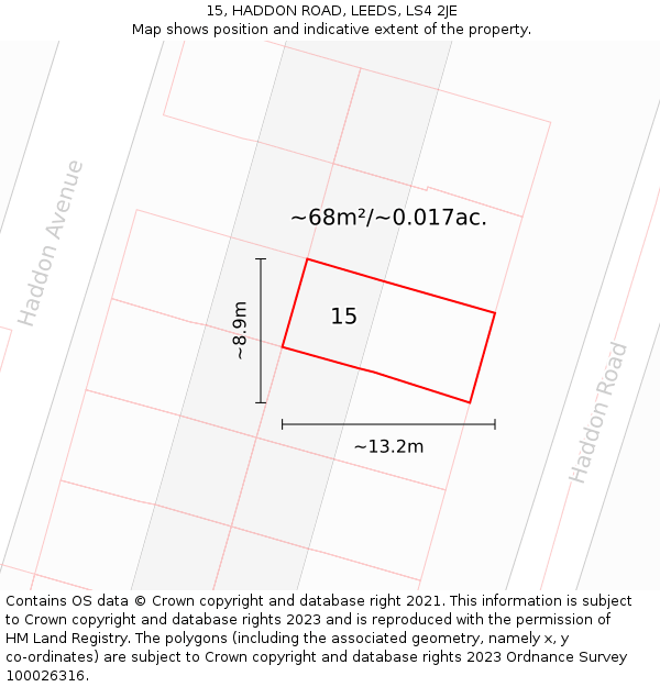 15, HADDON ROAD, LEEDS, LS4 2JE: Plot and title map