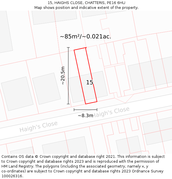 15, HAIGHS CLOSE, CHATTERIS, PE16 6HU: Plot and title map