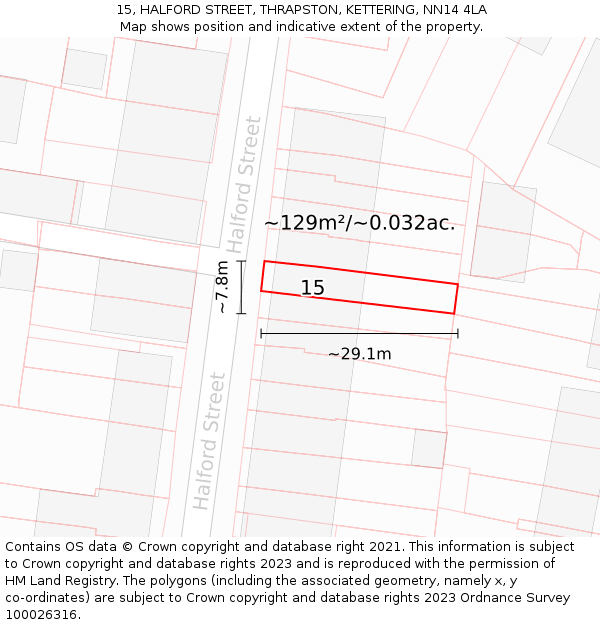 15, HALFORD STREET, THRAPSTON, KETTERING, NN14 4LA: Plot and title map