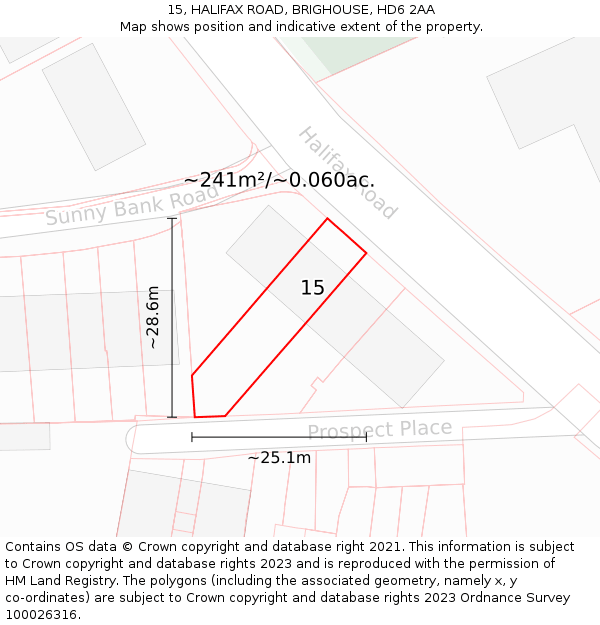 15, HALIFAX ROAD, BRIGHOUSE, HD6 2AA: Plot and title map