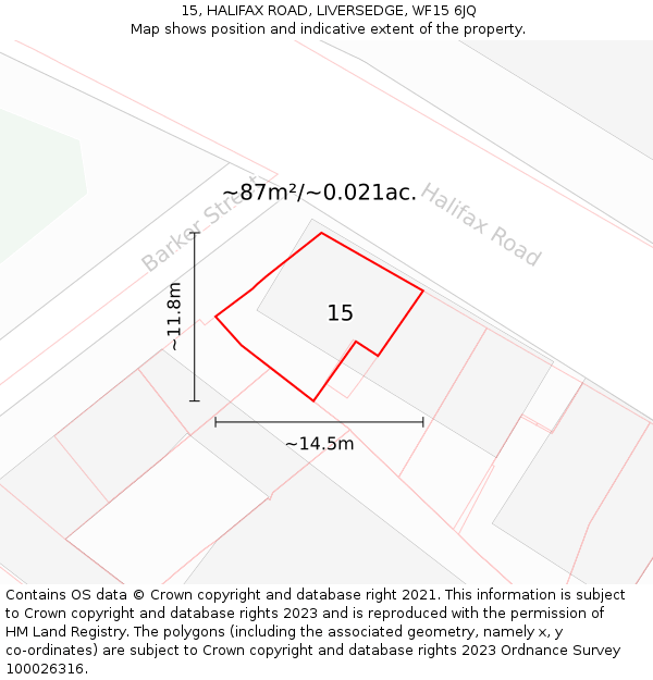 15, HALIFAX ROAD, LIVERSEDGE, WF15 6JQ: Plot and title map