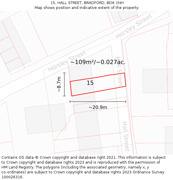 15, HALL STREET, BRADFORD, BD6 1NH: Plot and title map