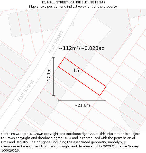 15, HALL STREET, MANSFIELD, NG18 3AP: Plot and title map