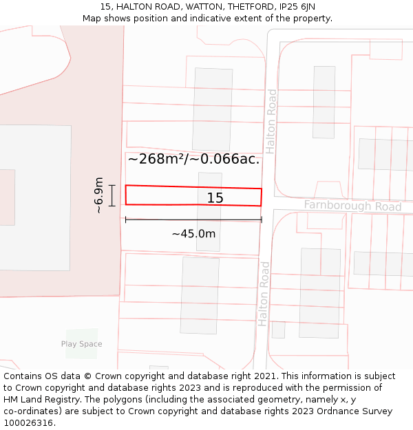 15, HALTON ROAD, WATTON, THETFORD, IP25 6JN: Plot and title map