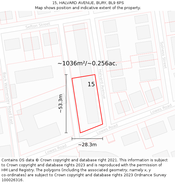 15, HALVARD AVENUE, BURY, BL9 6PS: Plot and title map