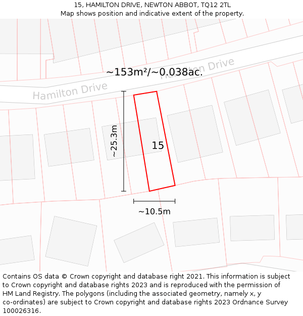 15, HAMILTON DRIVE, NEWTON ABBOT, TQ12 2TL: Plot and title map