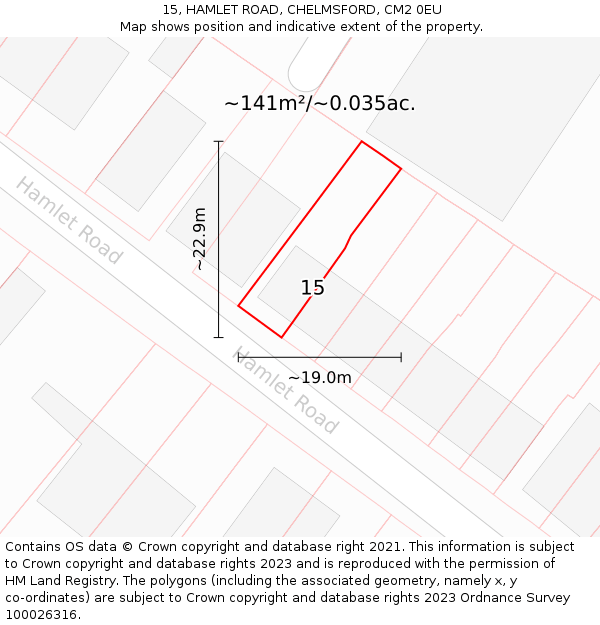 15, HAMLET ROAD, CHELMSFORD, CM2 0EU: Plot and title map