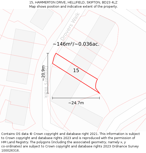 15, HAMMERTON DRIVE, HELLIFIELD, SKIPTON, BD23 4LZ: Plot and title map