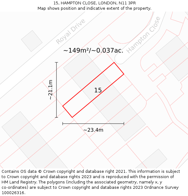 15, HAMPTON CLOSE, LONDON, N11 3PR: Plot and title map