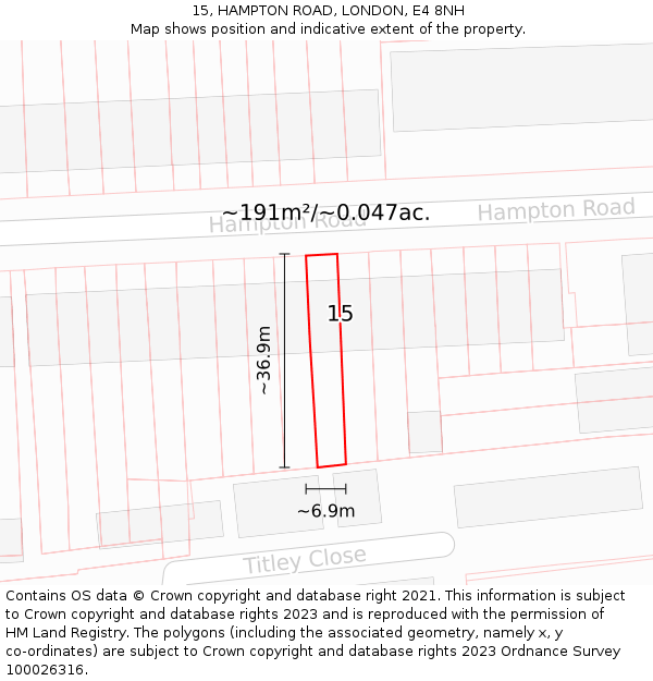 15, HAMPTON ROAD, LONDON, E4 8NH: Plot and title map