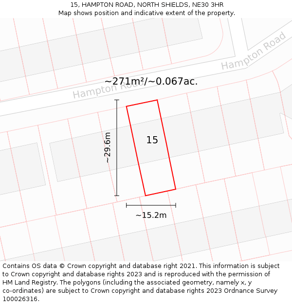 15, HAMPTON ROAD, NORTH SHIELDS, NE30 3HR: Plot and title map