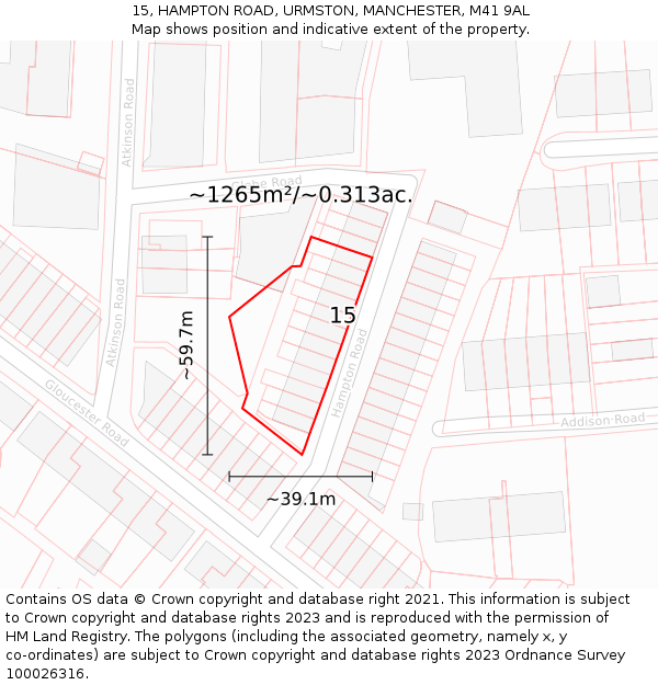 15, HAMPTON ROAD, URMSTON, MANCHESTER, M41 9AL: Plot and title map
