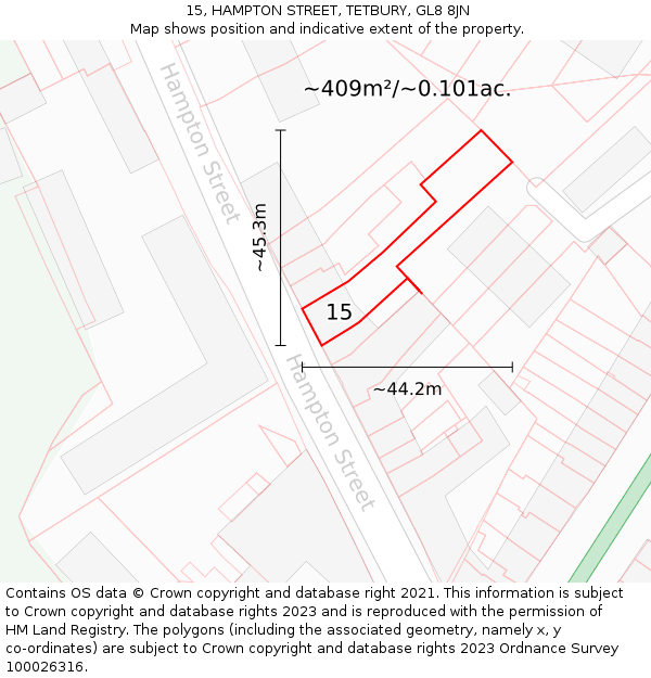 15, HAMPTON STREET, TETBURY, GL8 8JN: Plot and title map