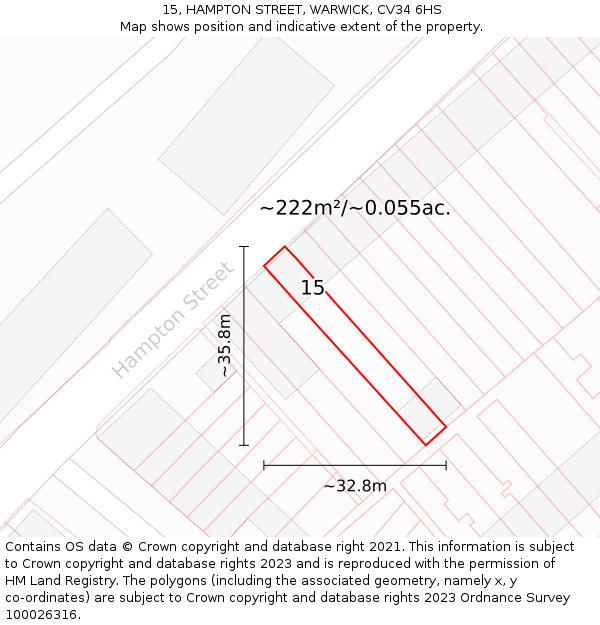 15, HAMPTON STREET, WARWICK, CV34 6HS: Plot and title map