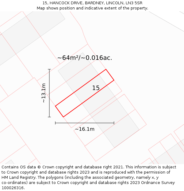 15, HANCOCK DRIVE, BARDNEY, LINCOLN, LN3 5SR: Plot and title map