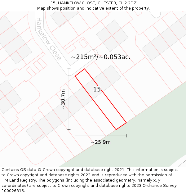 15, HANKELOW CLOSE, CHESTER, CH2 2DZ: Plot and title map