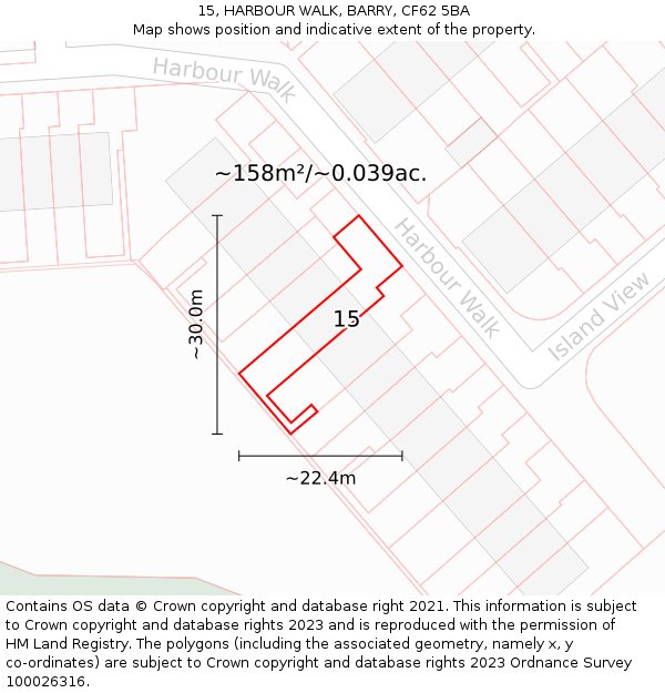 15, HARBOUR WALK, BARRY, CF62 5BA: Plot and title map