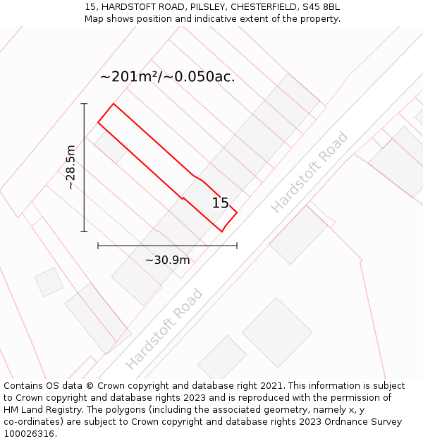 15, HARDSTOFT ROAD, PILSLEY, CHESTERFIELD, S45 8BL: Plot and title map