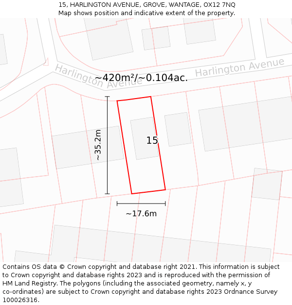15, HARLINGTON AVENUE, GROVE, WANTAGE, OX12 7NQ: Plot and title map