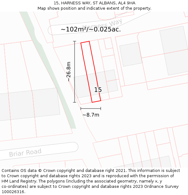 15, HARNESS WAY, ST ALBANS, AL4 9HA: Plot and title map