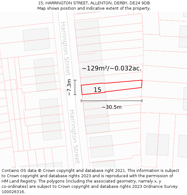 15, HARRINGTON STREET, ALLENTON, DERBY, DE24 9DB: Plot and title map