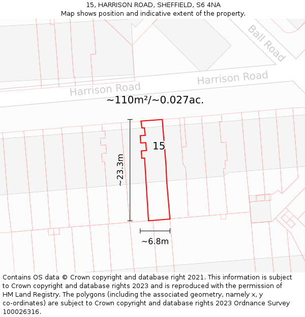 15, HARRISON ROAD, SHEFFIELD, S6 4NA: Plot and title map
