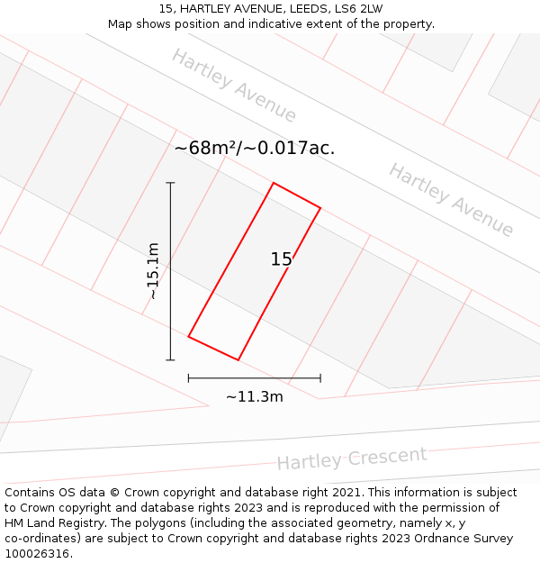 15, HARTLEY AVENUE, LEEDS, LS6 2LW: Plot and title map
