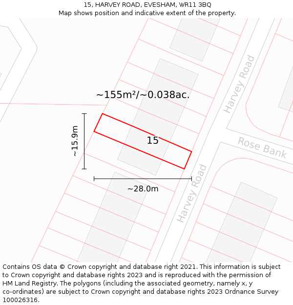 15, HARVEY ROAD, EVESHAM, WR11 3BQ: Plot and title map