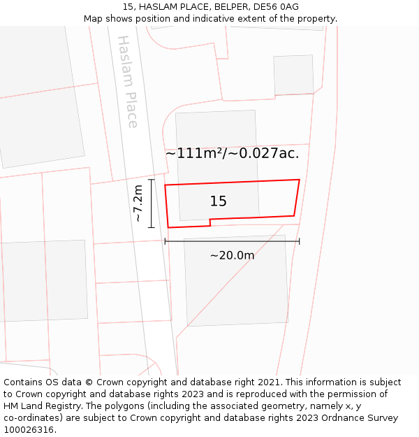 15, HASLAM PLACE, BELPER, DE56 0AG: Plot and title map