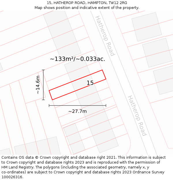 15, HATHEROP ROAD, HAMPTON, TW12 2RG: Plot and title map