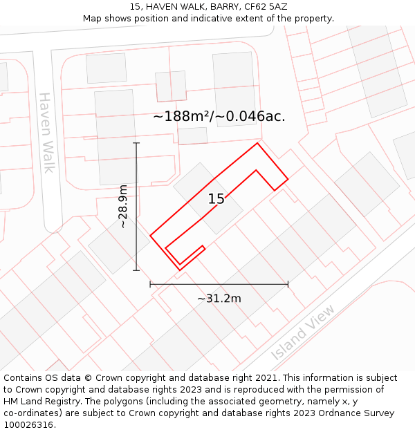 15, HAVEN WALK, BARRY, CF62 5AZ: Plot and title map