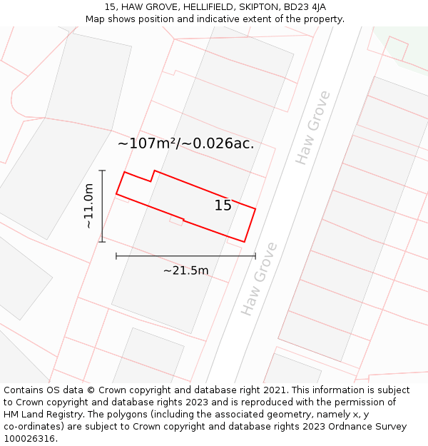 15, HAW GROVE, HELLIFIELD, SKIPTON, BD23 4JA: Plot and title map