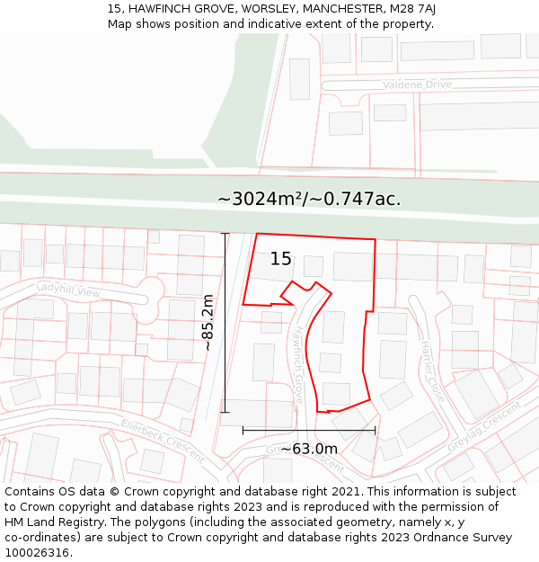 15, HAWFINCH GROVE, WORSLEY, MANCHESTER, M28 7AJ: Plot and title map