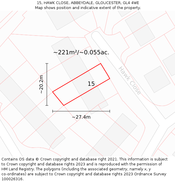 15, HAWK CLOSE, ABBEYDALE, GLOUCESTER, GL4 4WE: Plot and title map