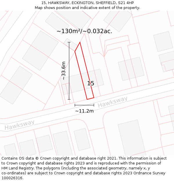 15, HAWKSWAY, ECKINGTON, SHEFFIELD, S21 4HP: Plot and title map