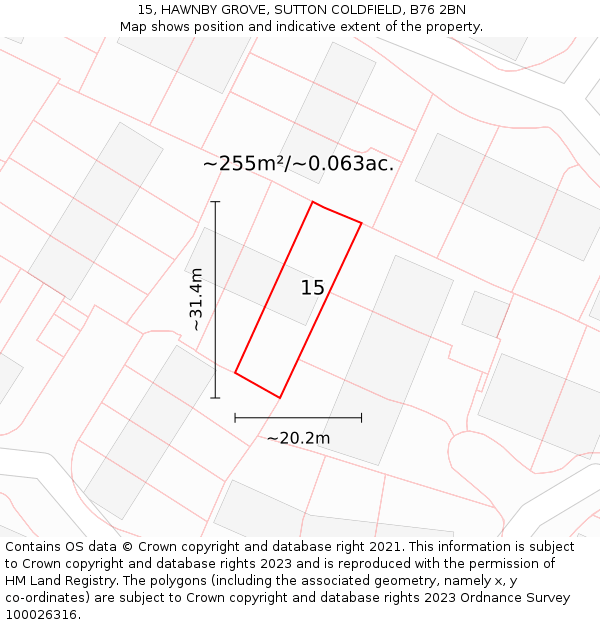 15, HAWNBY GROVE, SUTTON COLDFIELD, B76 2BN: Plot and title map