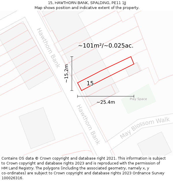 15, HAWTHORN BANK, SPALDING, PE11 1JJ: Plot and title map
