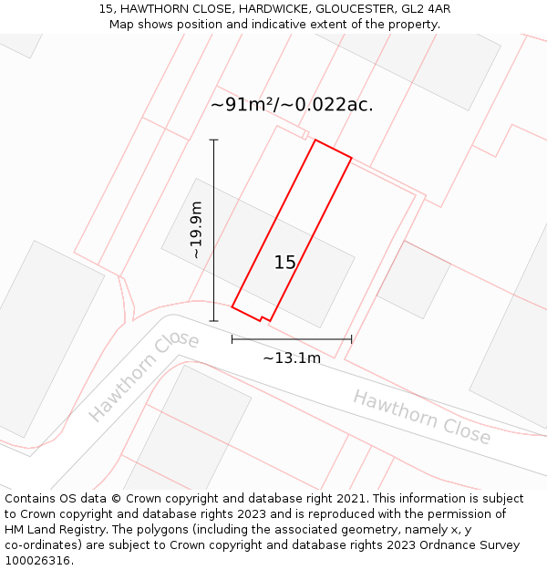 15, HAWTHORN CLOSE, HARDWICKE, GLOUCESTER, GL2 4AR: Plot and title map