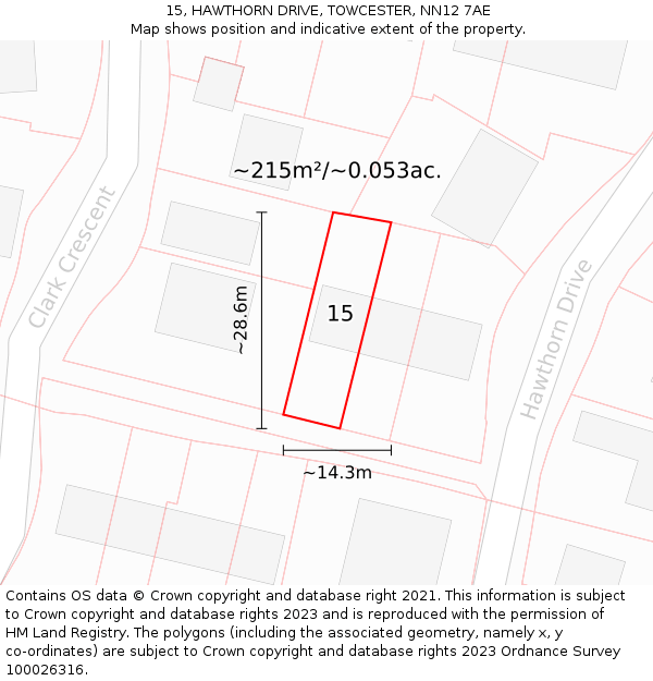 15, HAWTHORN DRIVE, TOWCESTER, NN12 7AE: Plot and title map